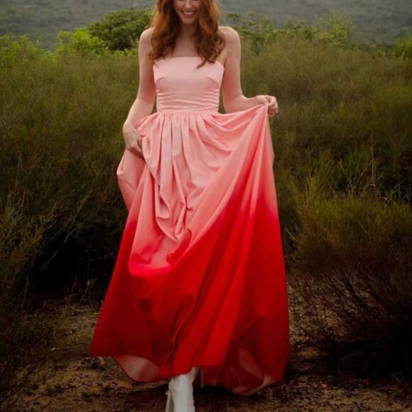 SAU LEE Revolve Teigen Gown Maxi Dress Sz0 Blush Red Ombre Event Party Cocktail - Picture 6 of 16
